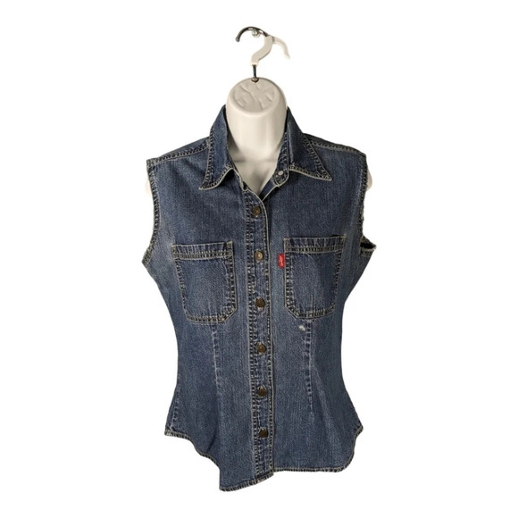Levi's Strauss & Co. Blue Denim Jean Work Shirt Vest Button Down S - Picture 1 of 9